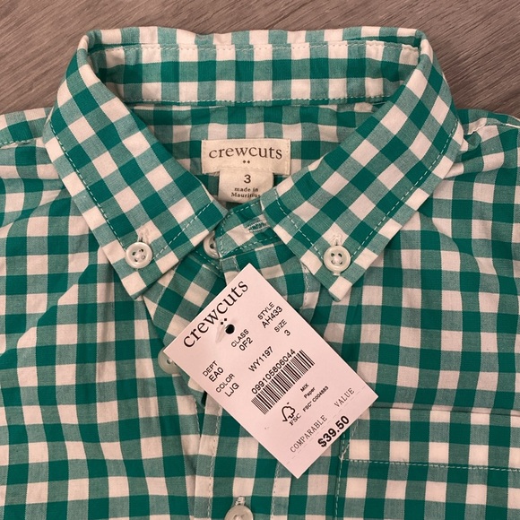 NWT Crewcuts Toddler Boys Size 3 Green Gingham Button Down - Picture 2 of 3